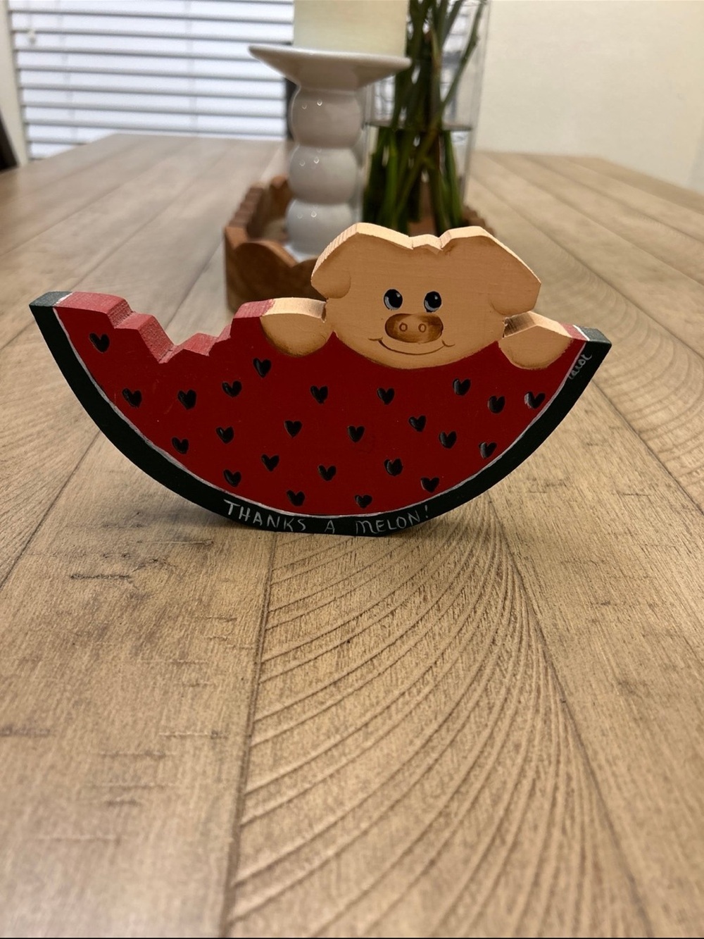 Red Watermelon Pig Decorative Accent - Unbranded